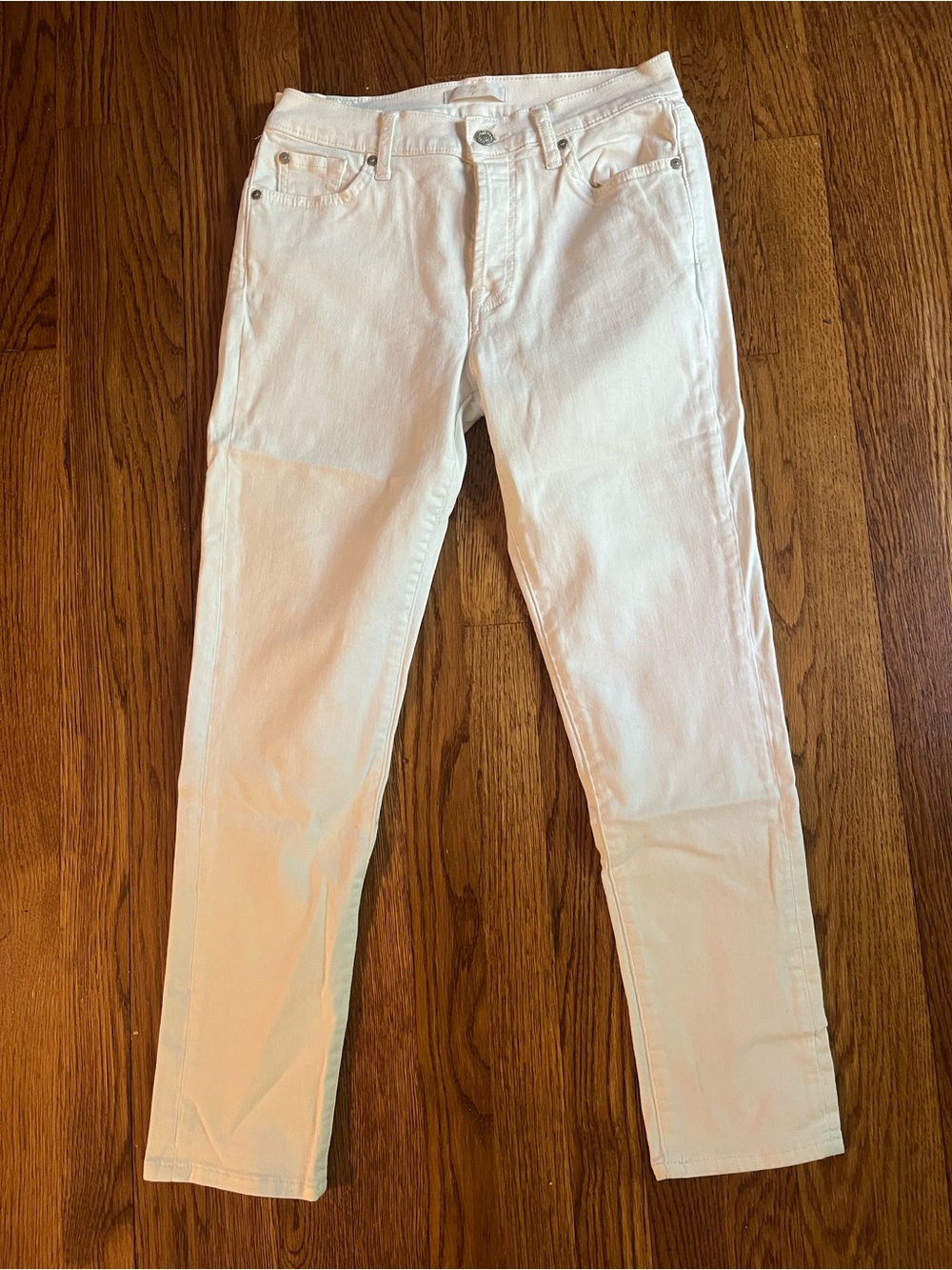 7 For All Mankind White High-Rise Button-Fly Jeans